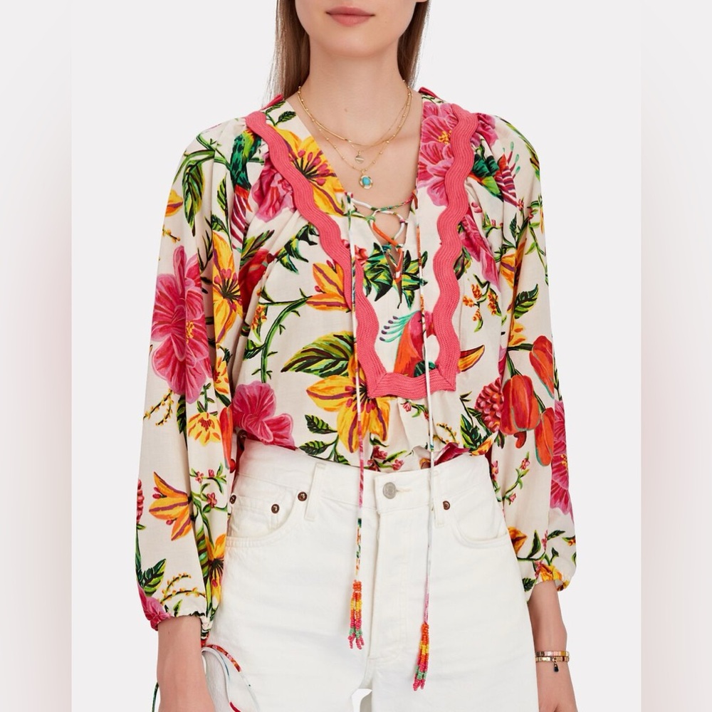 FARM Rio Floral Blouse with Pink and Yellow Accents